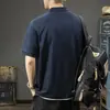 Camisa Polo de verão pesada, estilo duas peças falsas, camiseta de manga curta para homens, corte solto, tamanho grande, marca moderna estilo americano, camisa Polo de meia-manga com gola