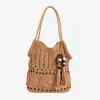Nova bolsa feminina de crochê em fio de algodão, estilo casual, de ombro único, com design vazado, grande capacidade, perfeita para férias e a praia, uma bolsa versátil