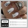 Uñas Postizas de Longitud Media Cuadradas Europeas con Polvo Plateado Brillante Manicura Francesa Moda Europea y Americana Estilo ins Ojo Brillante Venta al por Mayor Producto Terminado