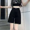 Shorts de Mezclilla Estilo Retro Americano con Forma de Pera para Mujer, Verano, Cintura Alta, Cubre Cadera, Versátiles, Adelgazantes, Pierna Recta, Pierna Ancha, de Longitud Media