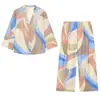 Conjunto de camisa estampada de retazos y pantalones de otoño para mujer estilo europeo y americano 20733