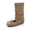 Botas curtas Chuyuji estilo coreano com laço, bico redondo para mulheres, sapatos Mary Jane, botas de salto bloco, botas western de uso duplo