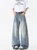 Jeans para Hombre con Patrón de Nudo de Bambú Lavado Americano Pierna Curva Streetwear Nuevo Holgado Retro Tendencia Marca Pierna Recta Pierna Ancha Pantalones Largos
