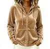 Moletom Europeu e Americano com Capuz de Veludo para Mulheres, Jaqueta Pulôver com Zíper de Outono, Blusa Casual de Veludo de Manga Longa para Mulheres, Em Estoque
