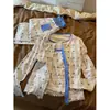 Conjunto de pijama camisola lindo de estilo coreano de moda con estampado para mujer, nueva colección primavera/otoño 2026, cárdigan, pantalón largo y un conjunto de ropa de estar por casa de tres piezas