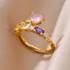 Anillo Retro de Lujo Accesible Transfronterizo con Forma de Corazón Chapado en Oro de 18 Quilates con Diamantes, Anillo Elegante y Versátil de Alta Gama para Mujer