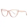 Armazón de Gafas Retro Ojo de Gato Anti Luz Azul Moda Femenina Puntadas Distintivas Color de Contraste Rojo Ciber Cara Lisa Adelgazante Espejo Plano