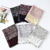 Bufanda de estilo étnico clásico con popular estampado de cachemira y borlas con flecos, bufanda bordada de estilo chino, elegante chal para mujer para salir