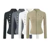 Chaqueta corta de doble botonadura con cuello mao Napoleon para mujer, otoño, retro americano, con cremallera, top casual versátil