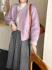 Abrigo de lana de doble cara estilo francés para mujer, otoño 2026, abrigo corto de lana cálido con cuello redondo para mujeres petite.
