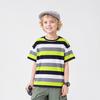 Roupa infantil verão coreana nova meninos esportiva manga curta crianças grandes contraste listrado top camiseta infantil manga curta atacado