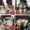 Acero Inoxidable 304 Espesado, Tazón para Lavar Verduras, Bol para Batir Huevos, Frasco Sazonador de Borde Ancho Grande, Colador de Arroz, Juego de Cinco Piezas, Tazón Colador, Bol Sazonador