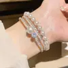 Brazalete Abierto Ovalado de Circonio de Moda para Viajes Diarios Nicho Lujo Ligero Estilo Fresco Pulsera de Moda Joyería de Mano Simple Versátil para Mujeres