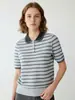 Estilo Xiao He Algodón Cachemira Rayado Tejido Manga Corta Mujer 26 Nuevo Estilo Cuello Polo Hombro Normal Camiseta 9697 Si Yuan