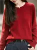 Otoño/Invierno 2026 Nuevo Tejido de Punto Redondo 100% Lana Manga Larga para Mujer Hilo Jaspeado Suéter de Lana Holgado Top
