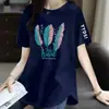 Comercio Exterior Transfronterizo Último Stock Gran Marca Etiqueta Cortada Ropa de Madre Ropa para Mujeres de Talla Grande de Mediana Edad y Mayores Camiseta Irregular Holgada de Manga Corta para Mujer