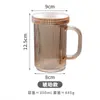Taza de Vidrio Rayada Estilo Ins con Tapa y Asa Taza con Popote Taza de Vidrio para Beber en Casa de Aspecto Elegante