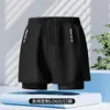Shorts Esportivos Americanos Transfronteiriços para Fitness Masculino Calças de Corrida Forro Interno Falso Conjunto Duas Peças Treinamento Anti-Exposição Três Pontos Basquete Casual