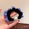 Scrunchie de renda pérola listrado azul estilo coreano minimalista, elástico de rabo de cavalo de alta qualidade, corda de cabelo estilosa e moderna