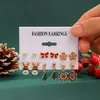 Set de Aretes Navideños Transfronterizos Europeos y Americanos Tarjeta de Aretes Papá Noel Copo de Nieve Árbol de Navidad Aretes de Reno para Mujer