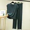 Novo conjunto de pijama de modal de verão para mulheres, tamanho grande, modelagem solta, top sem mangas, calça comprida de manga curta, conjunto de duas peças
