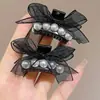 Pinza para el pelo de chica dulce linda de malla con lazo, perla y pedrería, para flequillo y media coleta