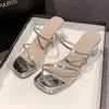 Sandalias de Verano de Moda para Mujer Transparentes de Tacón Alto Puntiagudas Cuadradas con Tacón Grueso 2025 Nuevo Estilo Gotas de Cristal Dropshipping