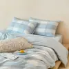 Juego de tres piezas de jacquard de algodón puro con estampado de cuadros rosas estilo Ins, juego de ropa de cama de algodón puro para dormitorio de estudiante, funda de edredón, sábana y funda de almohada, 1.8 metros