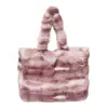 Bolsa feminina transfronteiriça bolsa tote de pelúcia cinza degradê grande capacidade bolsa de axila de pele artificial bolsa de mão de ombro único estilo preguiçoso