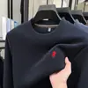 Moletom Masculino 2025 Manga Longa Gola Redonda Pulôver Algodão Puro Forrado com Fleece Engrossado Camiseta Quente de Inverno Logo Pony Camiseta Básica