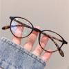 Gafas de estilo coreano de alta gama con montura redonda pequeña, estilo retro, color marrón, para mujer, con montura ovalada para miopía, con espejo plano y antiluz azul.