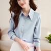 Camisa feminina de manga comprida de cetim roxo acetato moda início da primavera estilo ocidental OL comutador simples brilhante