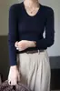 Suéter de camada base feminina 100% lã Merino fiada fina, com 60 fios, para outono e inverno, de manga comprida, top interno de alta qualidade para o outono