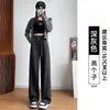 Calça Esportiva Preta Feminina, Nova para Primavera e Outono 2026, Cintura Alta, Perna Reta, Calça de Moletom, Tamanho Petite, Solta, Perna Larga Banana para Mulheres