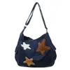 Bolso Bandolera de Mezclilla para Mujer Bolso de Hombro Lavado de Gran Capacidad Estilo Perezoso para Estudiantes Viajes al Trabajo Bolso Bandolera Estrella para Tutorías