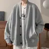 Estação primavera e outono, suéter de malha waffle pesado com gola V, masculino, corte solto, jaqueta casual moderna estilo americano