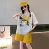 Conjunto de Verano para Niñas Estilo Coreano Casual Dibujos Animados Manga Corta Pantalones Cortos Ropa Deportiva de Verano para Niños Mayores Conjunto de Dos Piezas