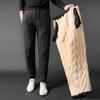 Calças de Lã de Cordeiro de Inverno para Homens, Forradas com Fleece, Espessadas, à Prova de Vento, Impermeáveis, Quentes para Uso Externo, de Perna Reta, de Algodão, Calças de Moletom Plus Size