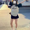 Shorts Casuais de Algodão Azul Marinho Estilo Americano para Mulheres, Verão Cintura Alta Perna Larga Emagrecedor Hot Pants