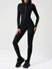 Mono deportivo ajustado de manga larga con cremallera y cuello alto para mujer, estilo europeo y americano, para yoga, con pantalón de nueve puntos