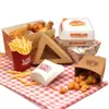 Caixa de Papel Kraft Personalizada de Grau Alimentício para Fast Food Embalagem para Levar Quadrada Redonda à Prova de Óleo Sem Dobras Caixa para Hambúrguer Batatas Fritas