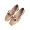 Mocasines de cuero súper suaves con estampado de florecitas de hadas, colección primavera 2026, zapatos Mary Jane planos con puntera cuadrada, cuero suave y un diseño delicado y femenino