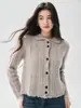26 Nuevo Suéter de Cachemir de Otoño para Mujer, Ajuste Relajado, Cuello Polo, Adornado con Borlas, Cárdigan Abierto de Punto Trenzado