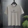 Camiseta Masculina de Manga Curta com Gola Solta, Tecido de Seda Gelada, Tamanho Grande, Estampada, Casual, Respirável, Camiseta Básica de Tamanho Grande