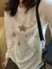 Camiseta de Manga Longa com Desenho de Estrela do Mar Versátil Proteção Solar para Mulheres Verão 2026 Top Soltinho Casual Emagrecedor Fino