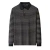 Camiseta masculina clássica listrada com trama torcida e listras, para outono e inverno, manga longa, blusa masculina com gola, polo masculina de manga longa