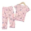 Pijama de Seda de Hielo para Niñas Traje de Manga Corta para Niños Traje Delgado de Verano para Aire Acondicionado Ropa de Casa para Bebé Traje de Dos Piezas para Aire Acondicionado