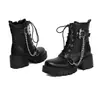 Botas de mujer de corte bajo para otoño e invierno, puntera redonda, plataforma impermeable, suela gruesa, antideslizantes, tallas grandes para mujer, tacón medio, tacón cuadrado, botas de montar para mujer