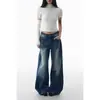 Calça Jeans Wide Leg Estilo Americano para Mulheres, Tendência Outono/Inverno 2025, Novo Design com Detalhes de Vinco, Caimento Relaxado, Emagrecimento, Calça de Comprimento Total