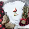 Camisetas Casuais Divertidas Femininas Gola Redonda Camiseta de Natal Gola Redonda